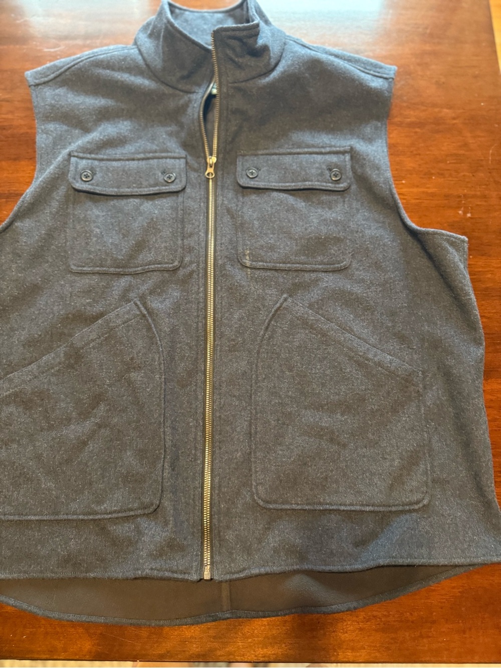 Men's Dark Gray Zip-Front Wool Blend Vest Wool-rich